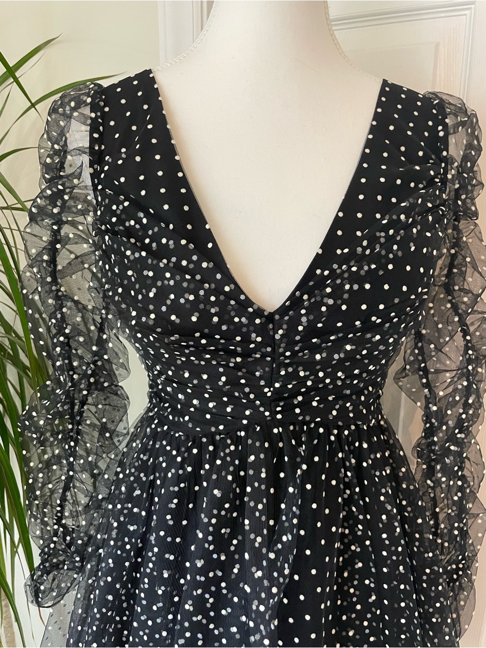 Zimmermann Ruched Flocked Polka-Dot Tulle Mini Dress Black Size 0 Small US4 NWT - Picture 8 of 16
